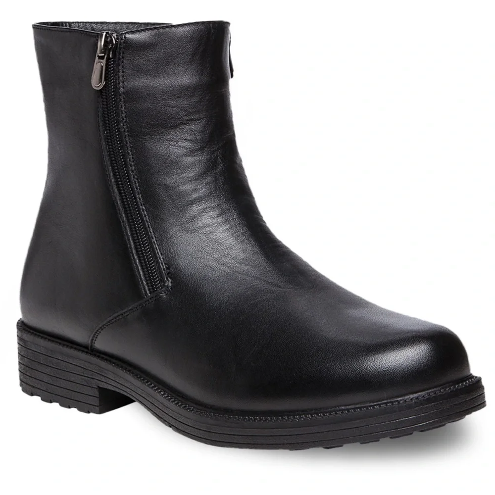 Propet Black Leather Troy Faux Fur Lined‎ Waterproof Men’s Ankle Boots 11.5 NWOT